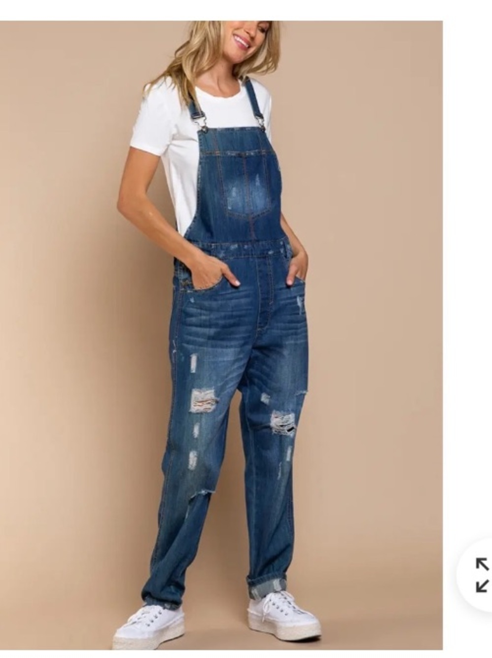 POL / Distressed Blue Denim Women's Overalls